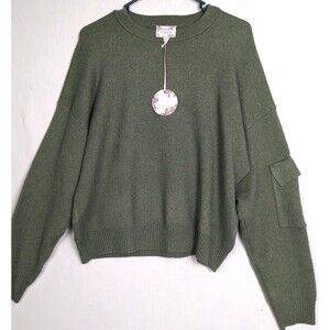 Pink Republic Womens  M Olive Green Knit‎ Pullover Sweater Long Sleeve Cozy NWT